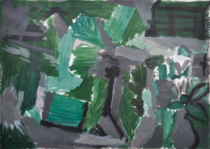 Mogens Gissel: U. t., olie på papir, 67 x 87 cm