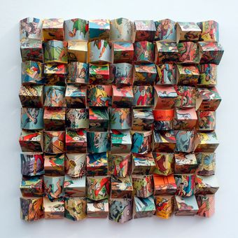 Uden titel, 2020, papir-assemblage, i hvid kasseramme, 55 x 55 x 7 cm