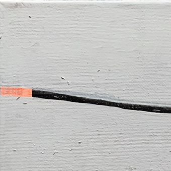 Uden titel, 2020, decollage, akryl og farvestift på lærred, 30 x 30 cm. - Pris: 2.500 kr.